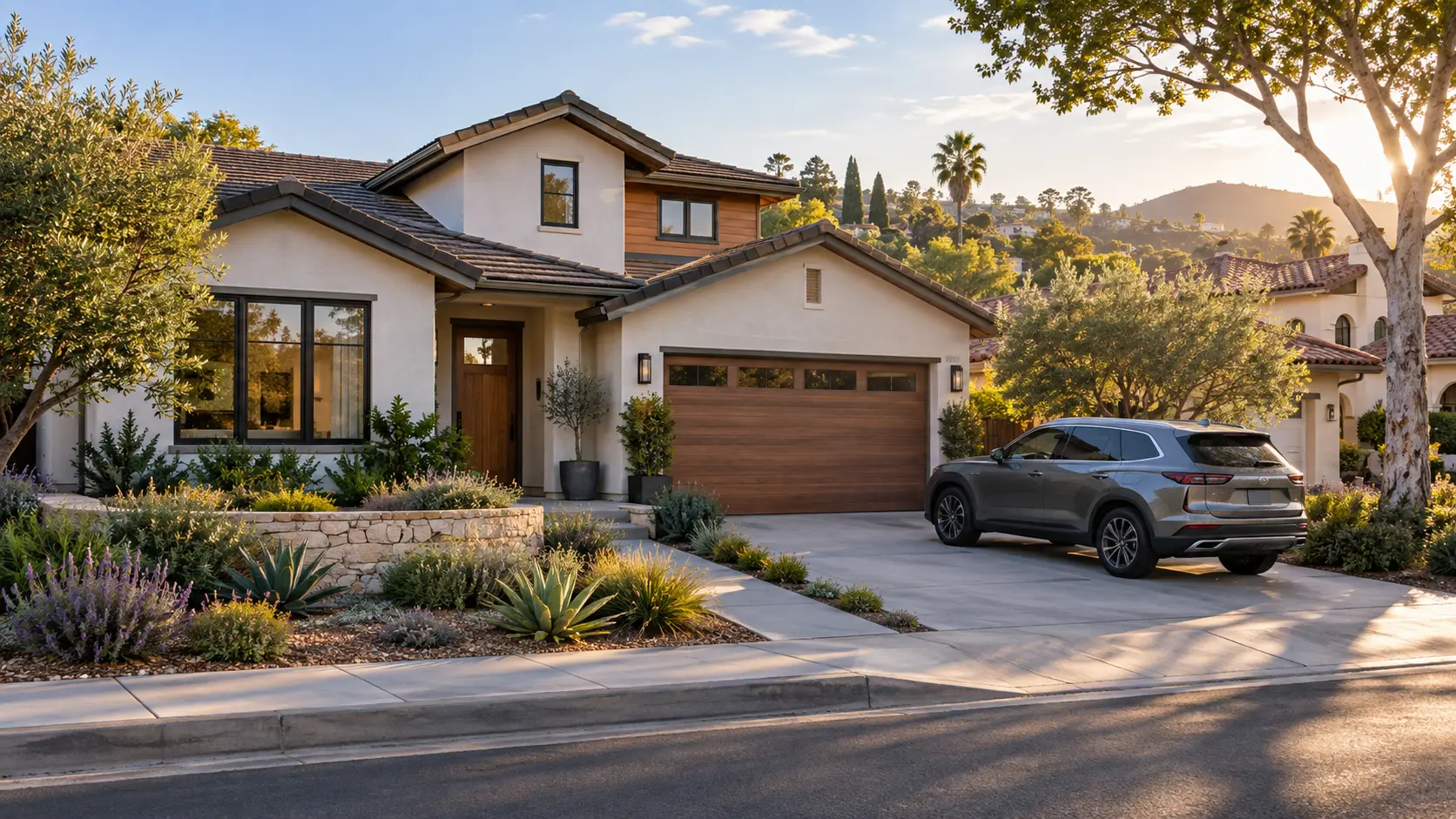 California home with a family vehicle in the driveway